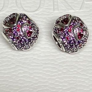 Brand New Never Worn 2 Authentic Pandora Ruby and Amethyst Heart Charms
